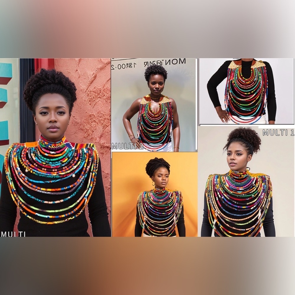BAZINRICHE Handmade Ankara Kente Multi-Strand African Wax Collar Necklace - Picture 6 of 6